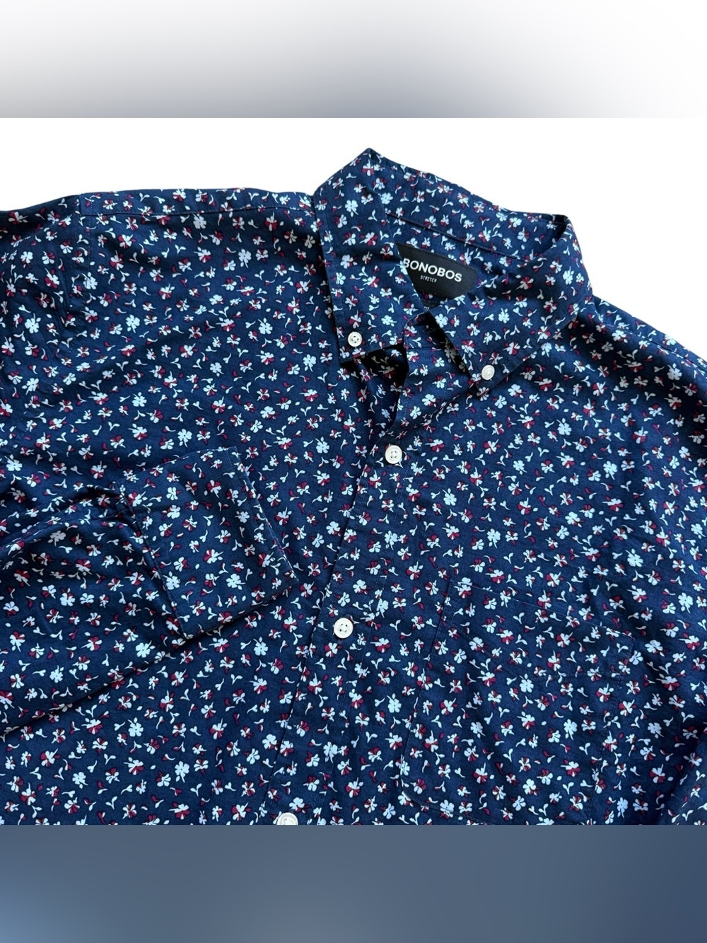 Bonobos Slim Fit Floral Button Down Shirt M Short Blue Stretch Business Casual
